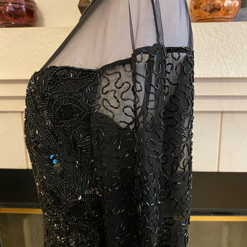 Jacqueline Ferrar Vintage Elegant Silk Beaded Mini Evening Dress, Black, Size 10 - Picture 5 of 11